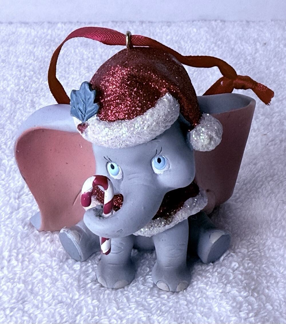 Disney Parks 3” Dumbo Glitter Santa Hat & Candy Cane Christmas Holiday Ornament